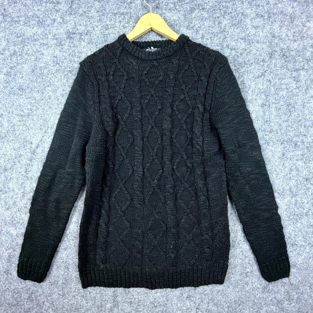 Kian D Los Angeles Sweater Mens Large Black Cable Knit Cotton Crew Neck Pullover